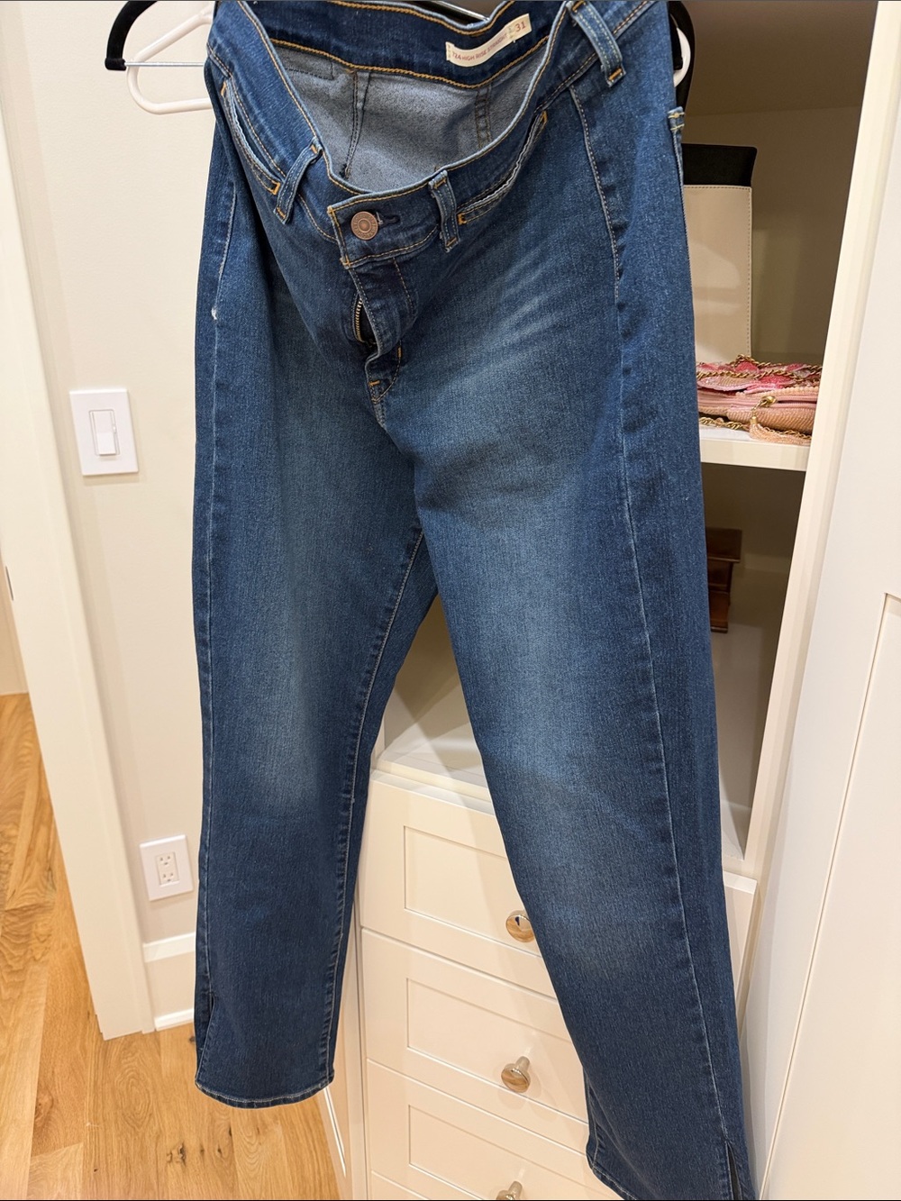 Levi's Denim High Rise Straight-Leg Jeans in Mid Blue Cropped